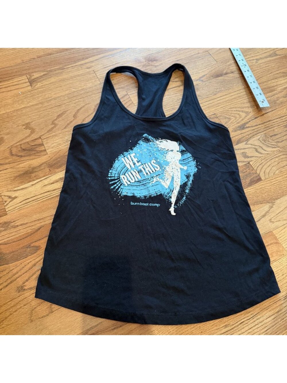 BURN BOOT CAMP WOMENS BLACK WE RUN THIS TANK SHIRT MEDIUM